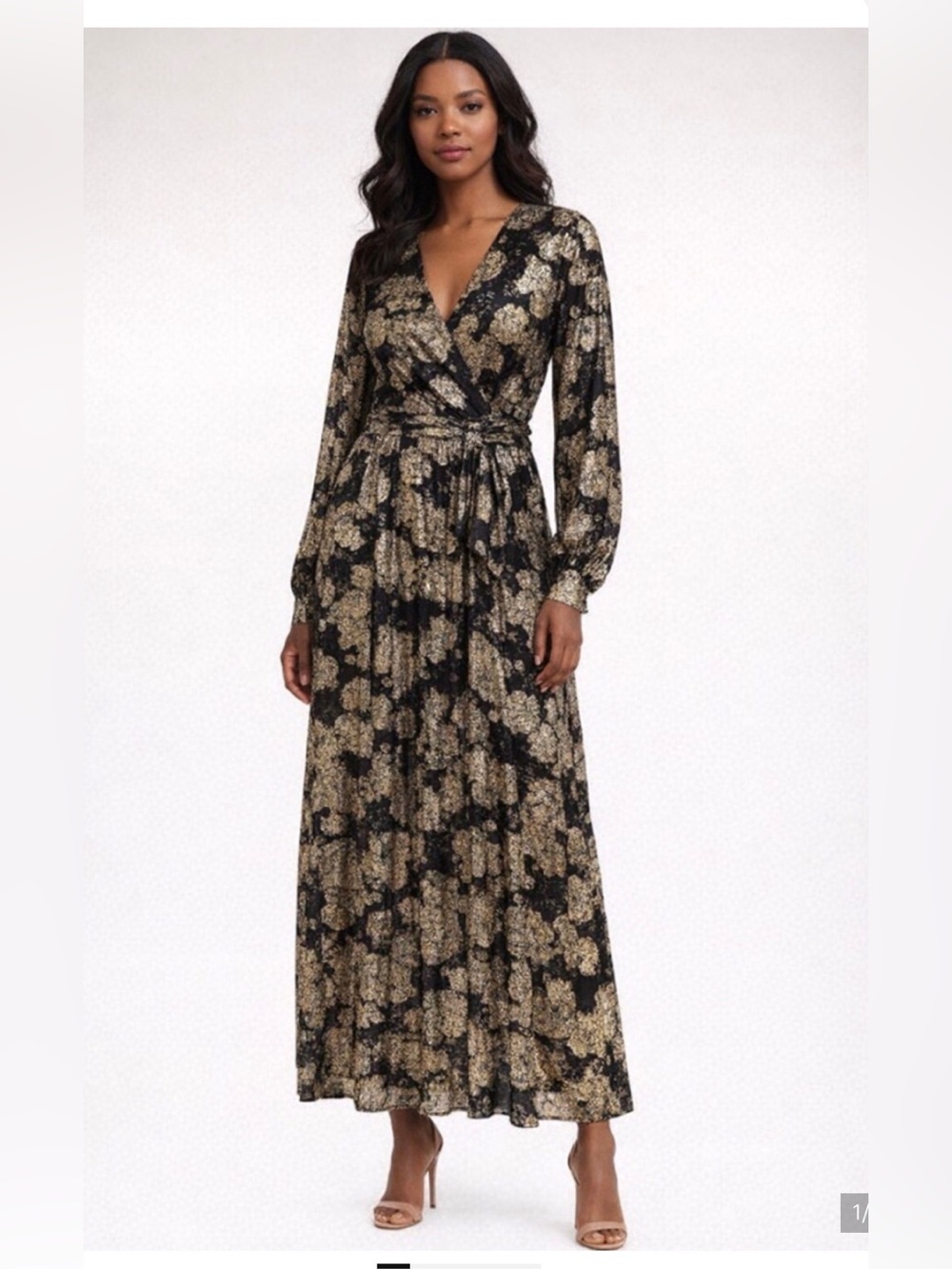 MSK Black and Gold Floral Maxi Dress, medium